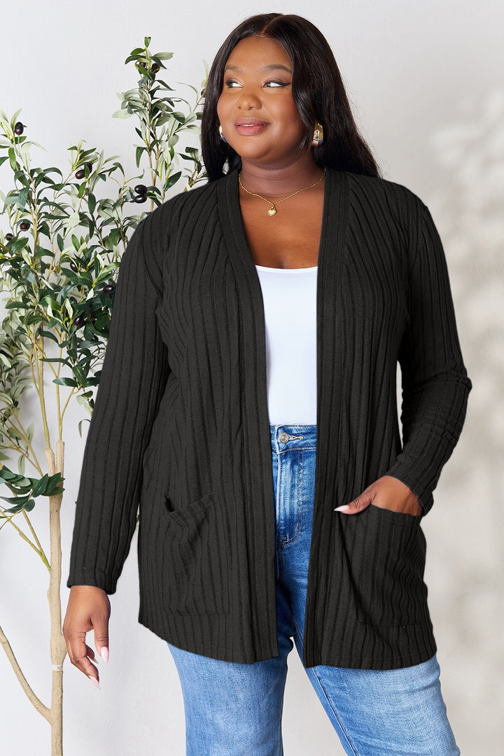 PRE-ORDER: Basic Bae Full Size Ribbed Open Front Cardigan with Pockets