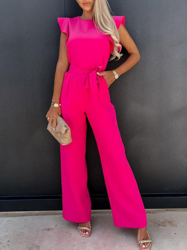 PRE-ORDER: Ruffled Round Neck Cap Sleeve Jumpsuit