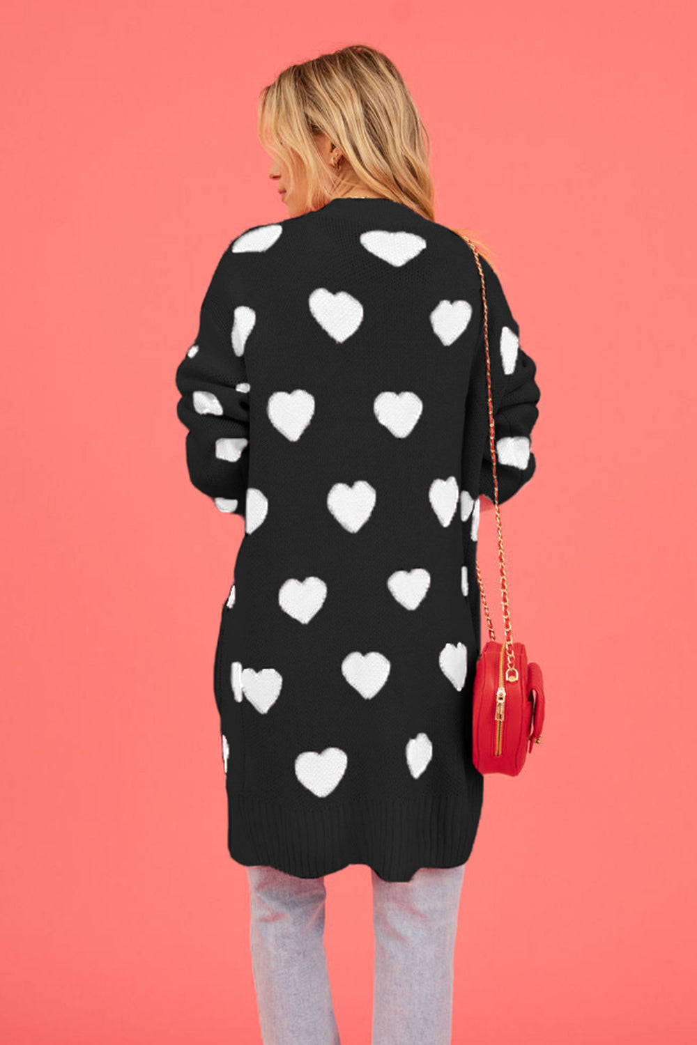 PRE-ORDER: Heart Graphic Open Front Cardigan with Pockets