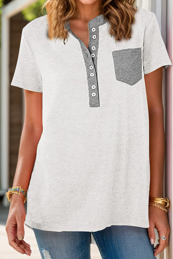 PRE-ORDER: Full Size Half Button Short Sleeve T-Shirt