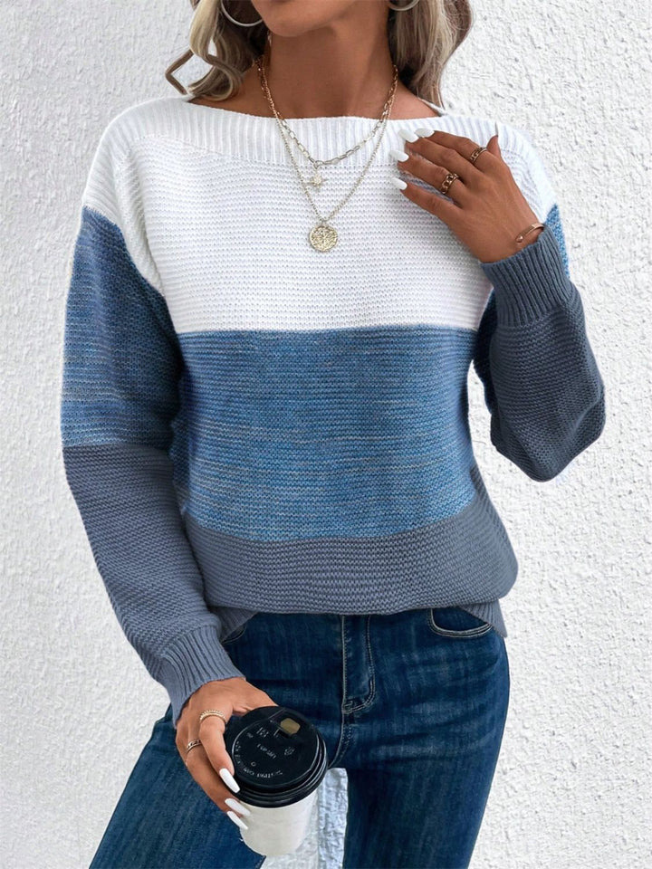 PRE-ORDER: Color Block Drop Shoulder Long Sleeve Sweater