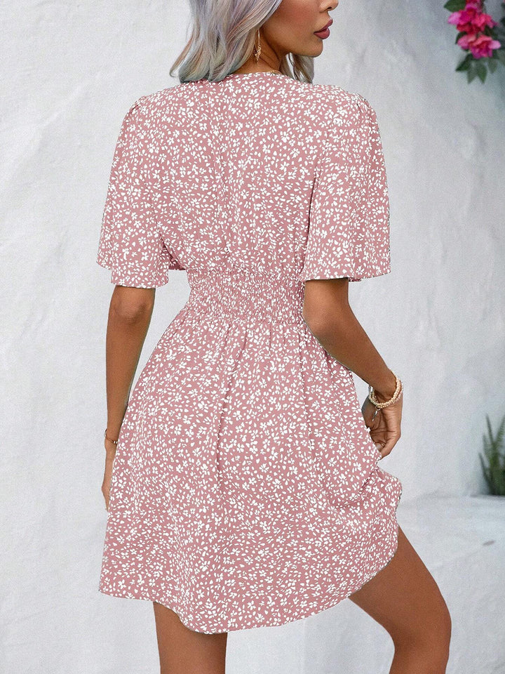 PRE-ORDER: Printed V-Neck Half Sleeve Mini Dress