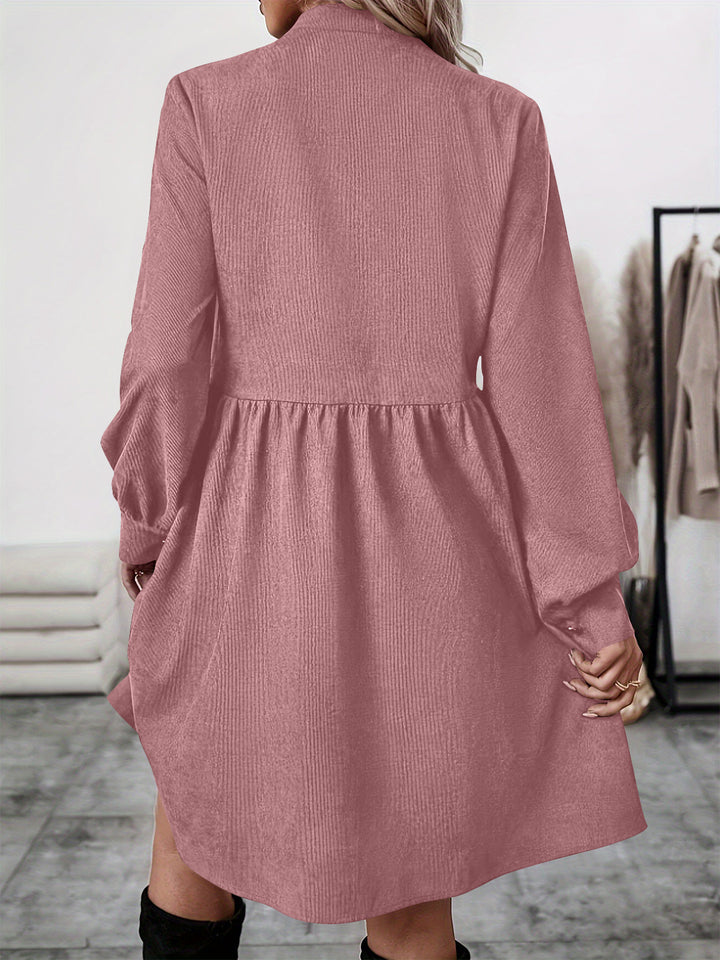 PRE-ORDER: Ruched Button Up Long Sleeve Dress