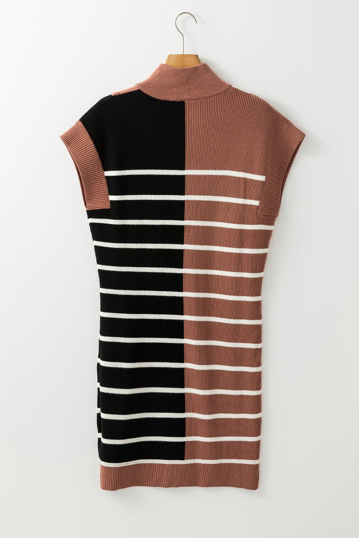 PRE-ORDER: Striped Quarter Zip Cap Sleeve Sweater Dress