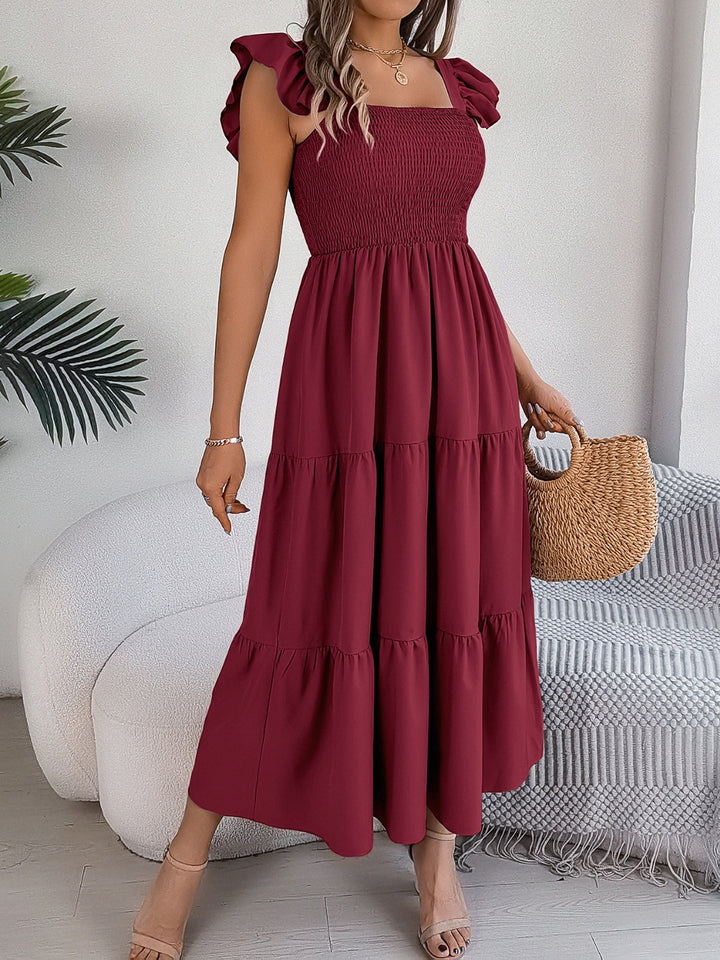 PRE-ORDER: Smocked Square Neck Cap Sleeve Midi Dress