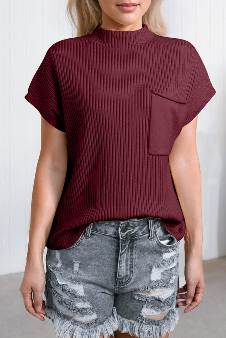 PRE-ORDER: Ribbed Mock Neck Short Sleeve Knit Top