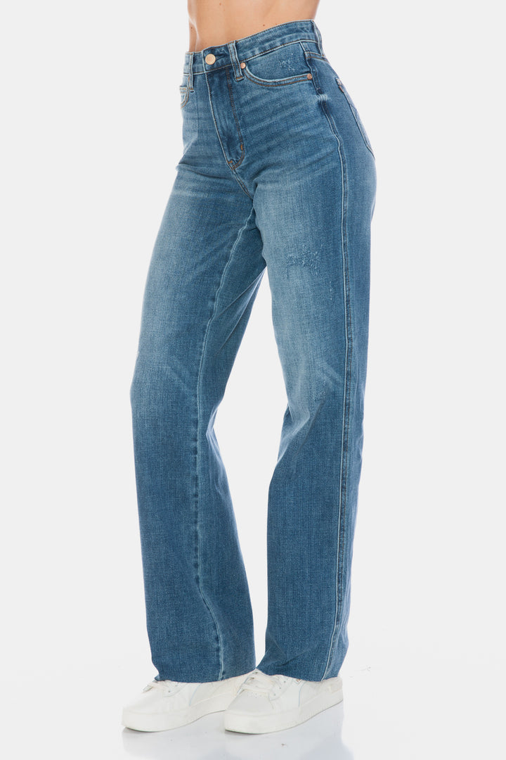 PRE-ORDER: Judy Blue Full Size Tummy Control Cut Raw Hem Straight Jeans