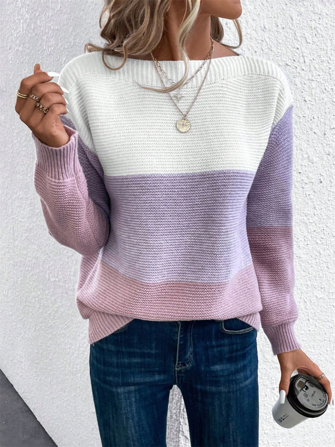 PRE-ORDER: Color Block Drop Shoulder Long Sleeve Sweater