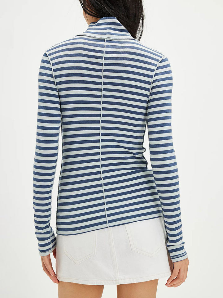 PRE-ORDER: Exposed Seam Striped Turtleneck Long Sleeve T-Shirt