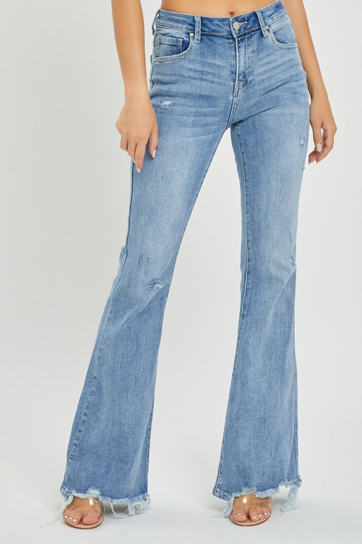 PRE-ORDER: Risen Full Size High Rise Frayed Hem Flare Jeans