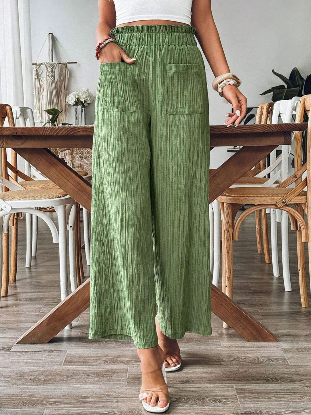 PRE-ORDER: Pocketed Elastic Waist Wide Leg Pants