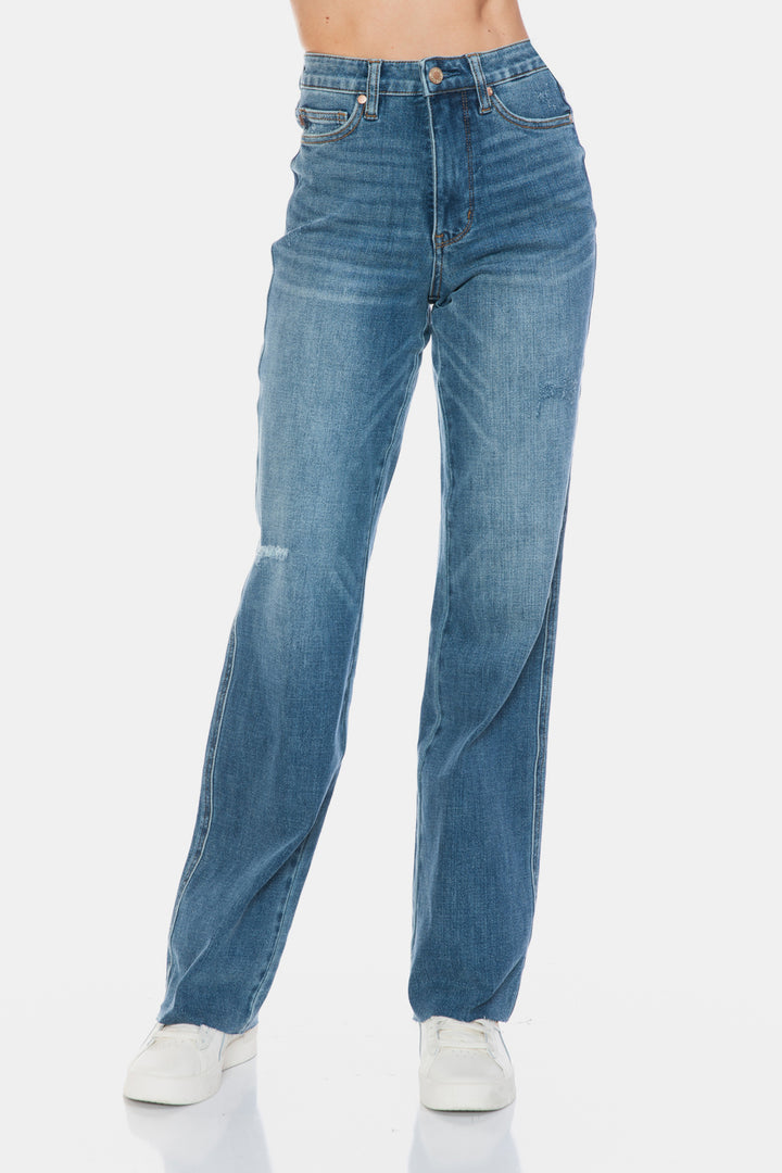 PRE-ORDER: Judy Blue Full Size Tummy Control Cut Raw Hem Straight Jeans