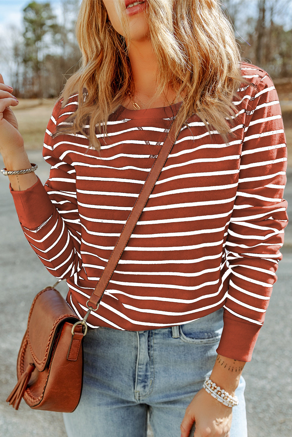 PRE-ORDER: Striped Long Sleeve Round Neck Top