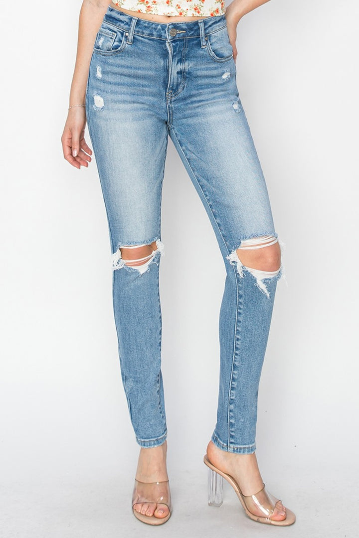 PRE-ORDER: Risen Full Size High Rise Knee Distressed Skinny Jeans