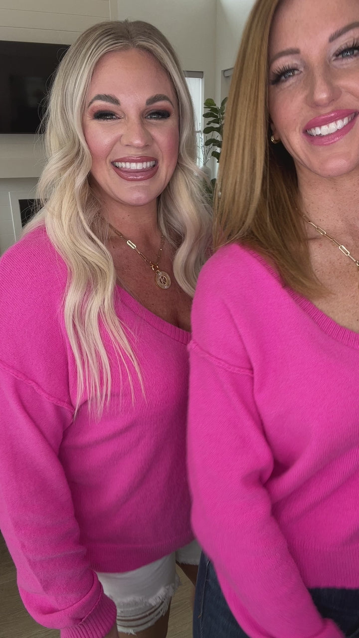 Back to Life V-Neck Sweater in Pink