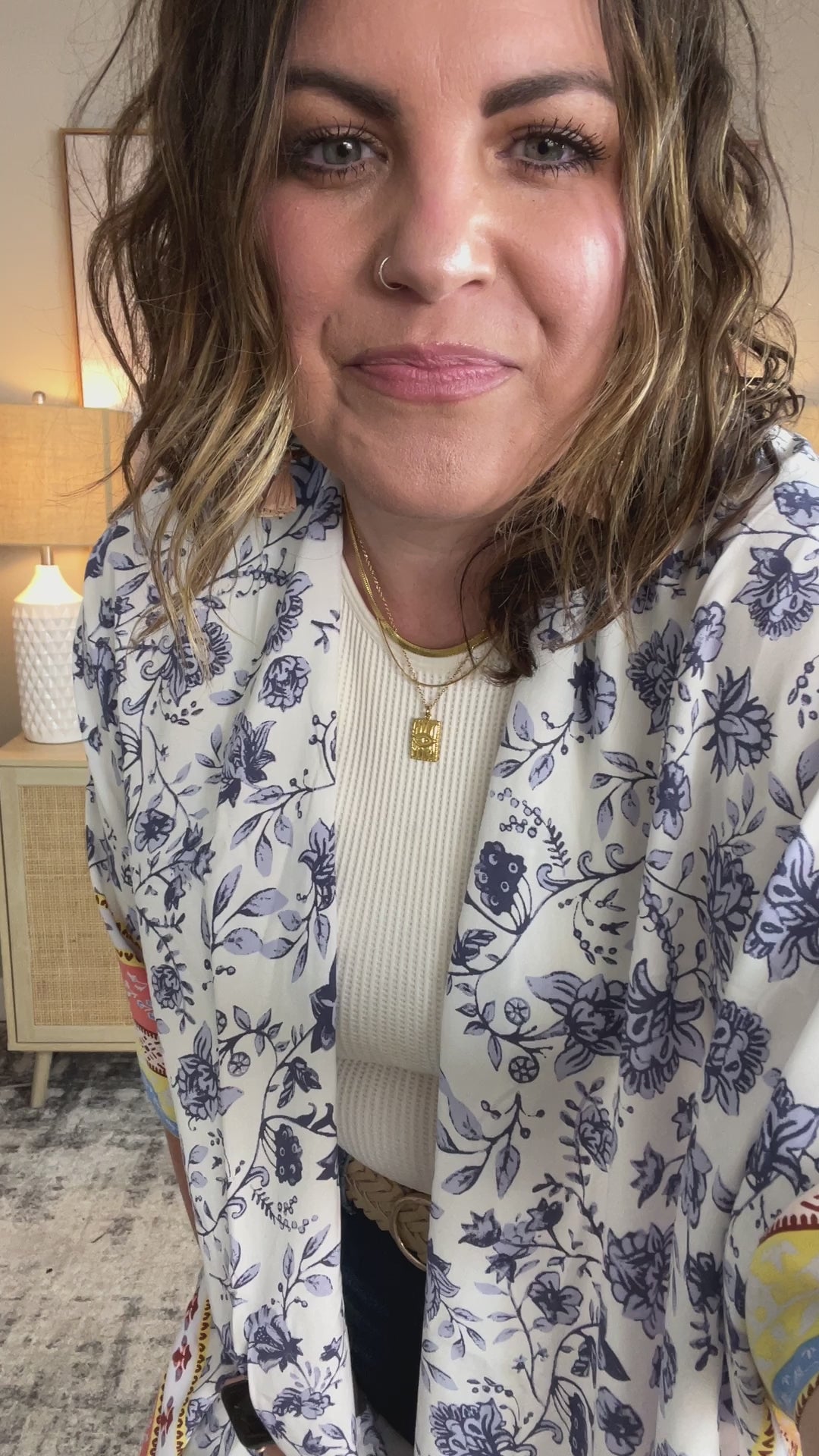 Boho Floral Border Print Rayon Poplin Kimono