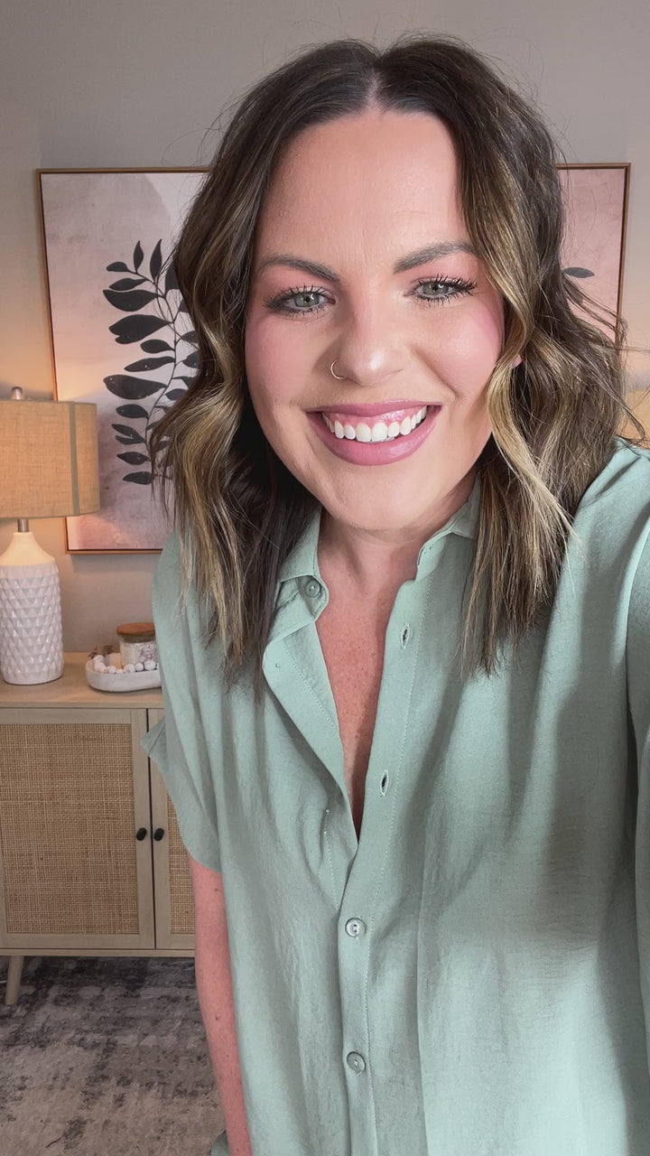 Sweet Simplicity Button Down Blouse in Sage