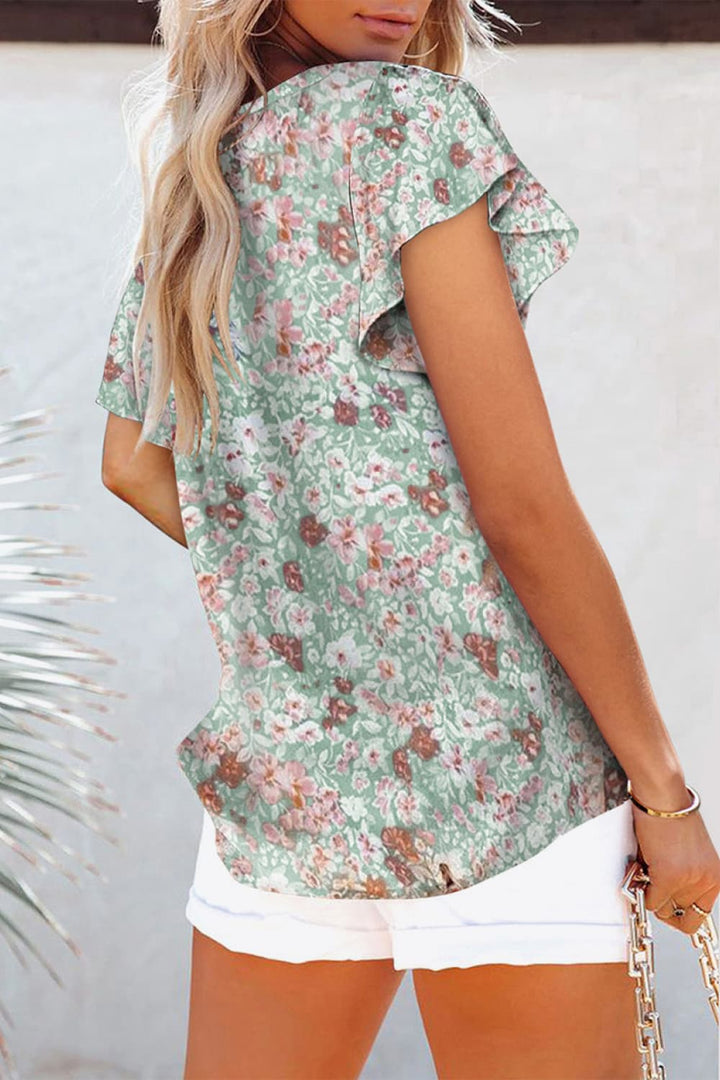 PRE-ORDER: Floral V-Neck Flutter Sleeve Blouse