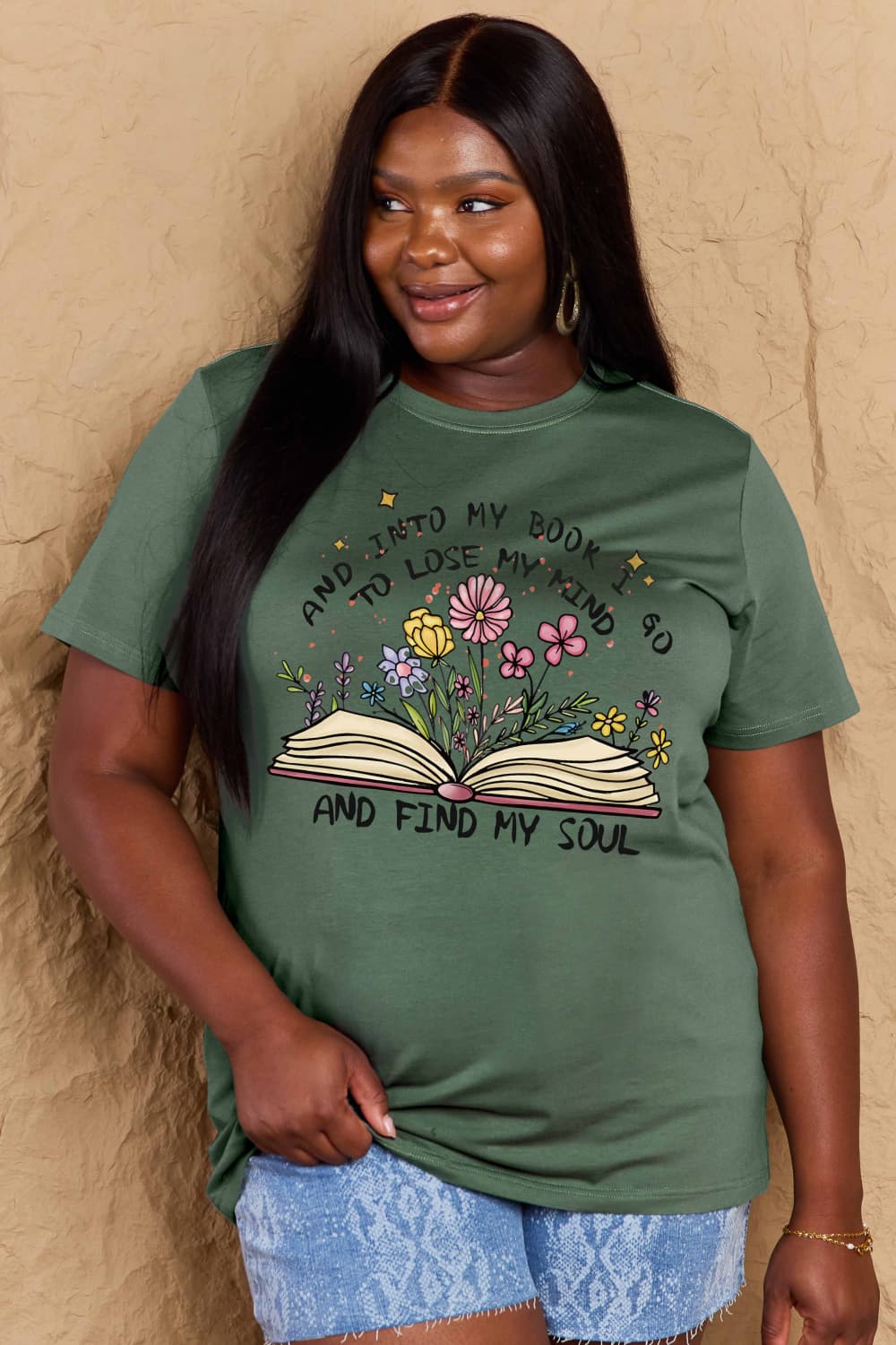 Simply Love Full Size Book & Flower Graphic Cotton Tee