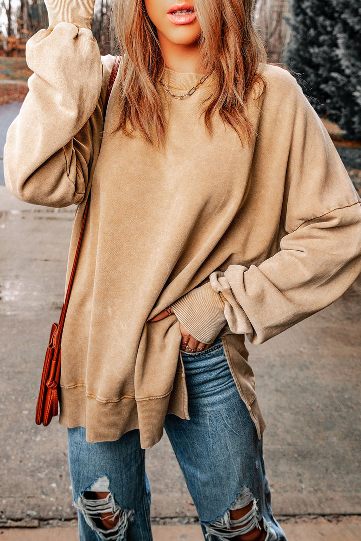 PRE-ORDER: Dropped Shoulder Round Neck Long Sleeve Blouse