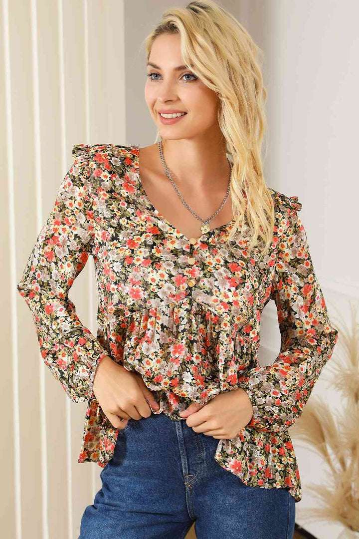 PRE-ORDER: Floral V-Neck Babydoll Blouse