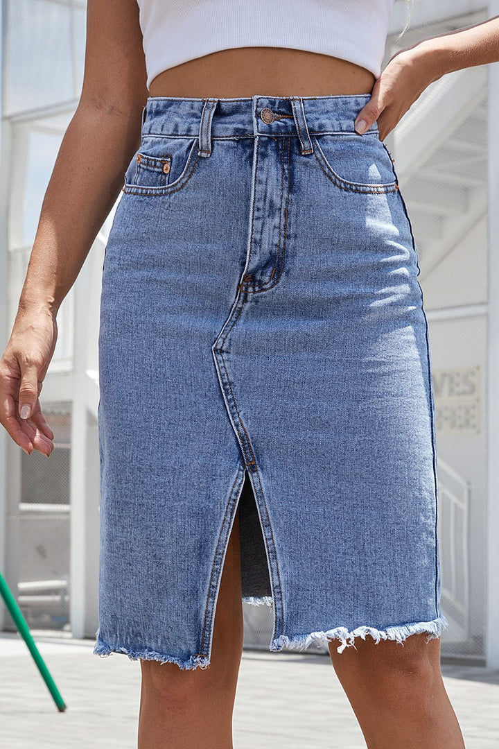 PRE-ORDER: Buttoned Slit Denim Skirt