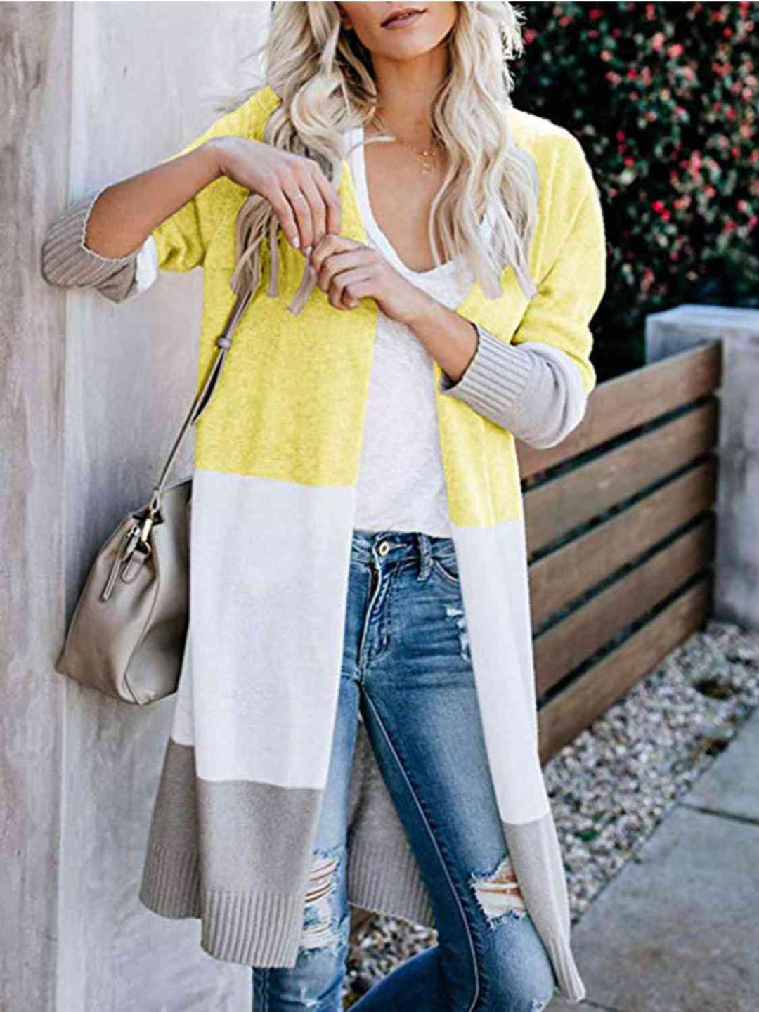 PRE-ORDER: Color Block Open Front Longline Cardigan
