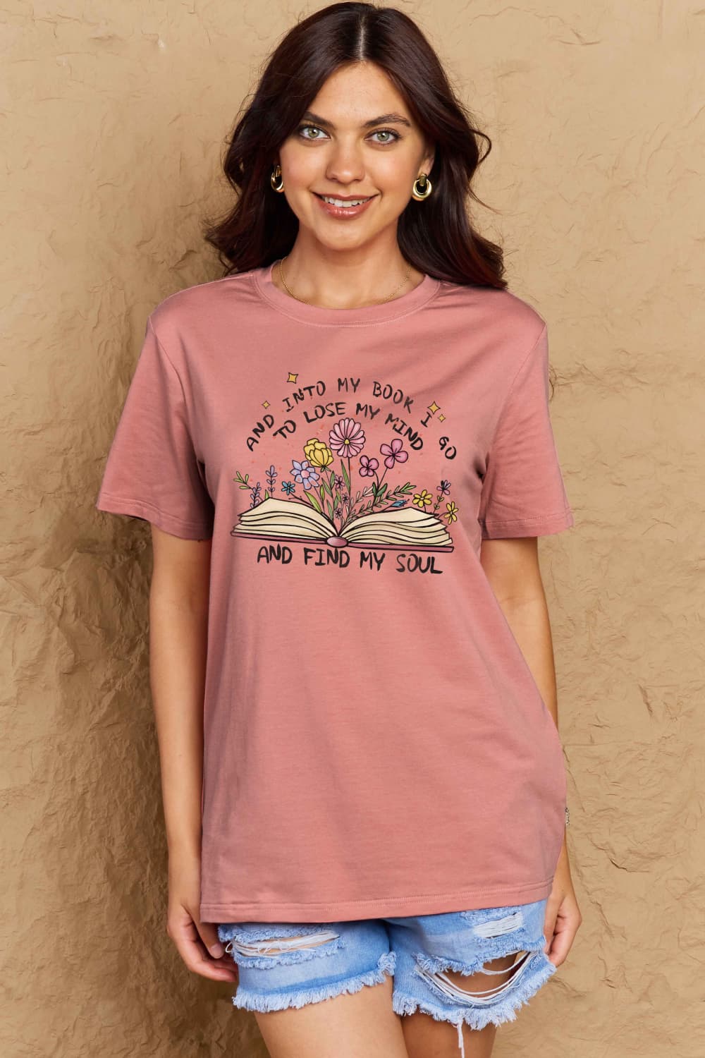 Simply Love Full Size Book & Flower Graphic Cotton Tee