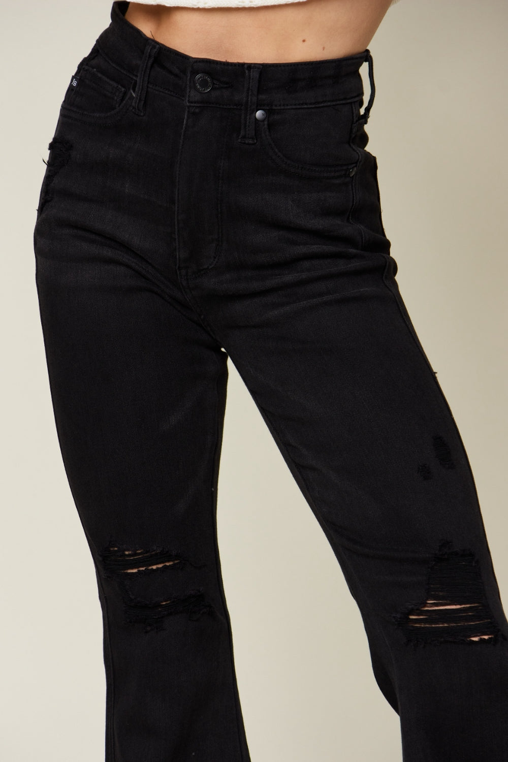PRE-ORDER: Judy Blue Full Size High Waist Distressed Flare Jeans