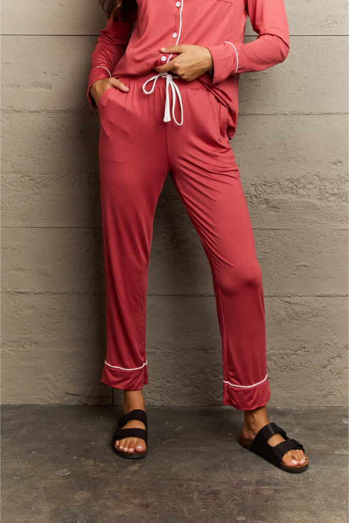 PRE-ORDER: Buttoned Collared Neck Top and Pants Pajama Set