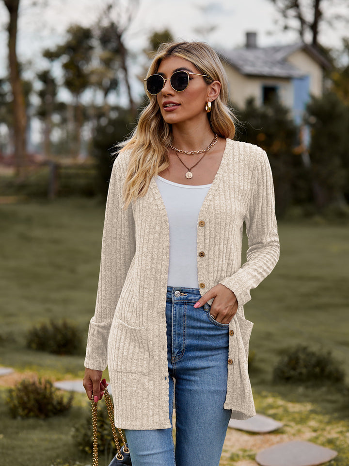 PRE-ORDER: Ribbed Button-UP Cardigan with Pockets