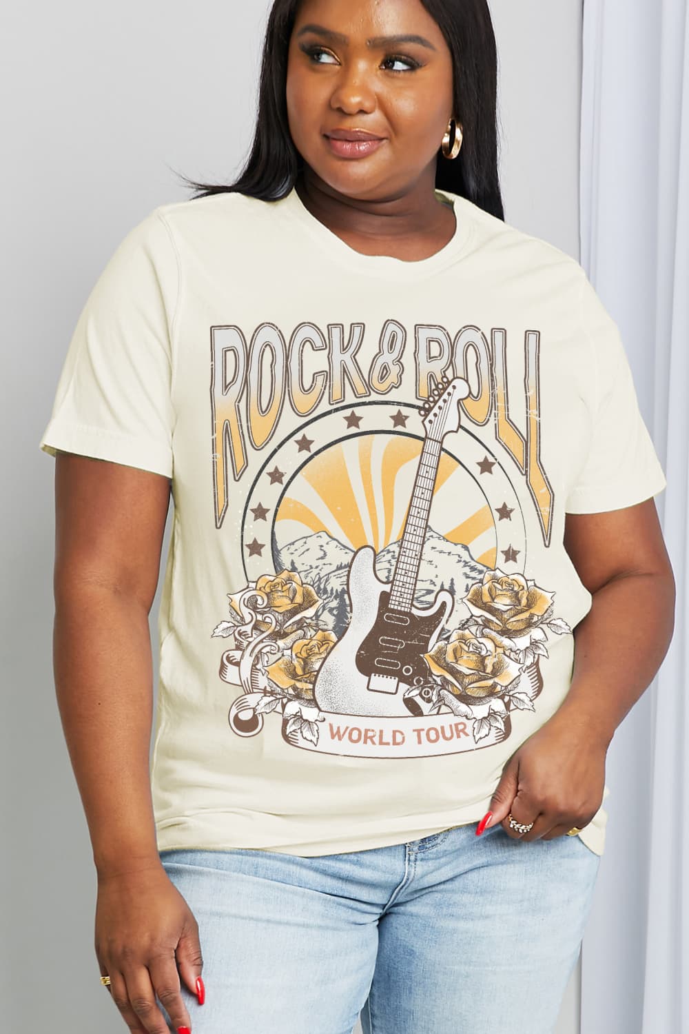 Simply Love Simply Love Full Size ROCK & ROLL WORLD TOUR Graphic Cotton Tee