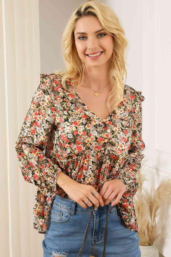 PRE-ORDER: Floral V-Neck Babydoll Blouse