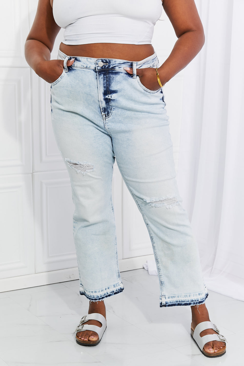 Camille Acid Wash Crop Straight Jeans