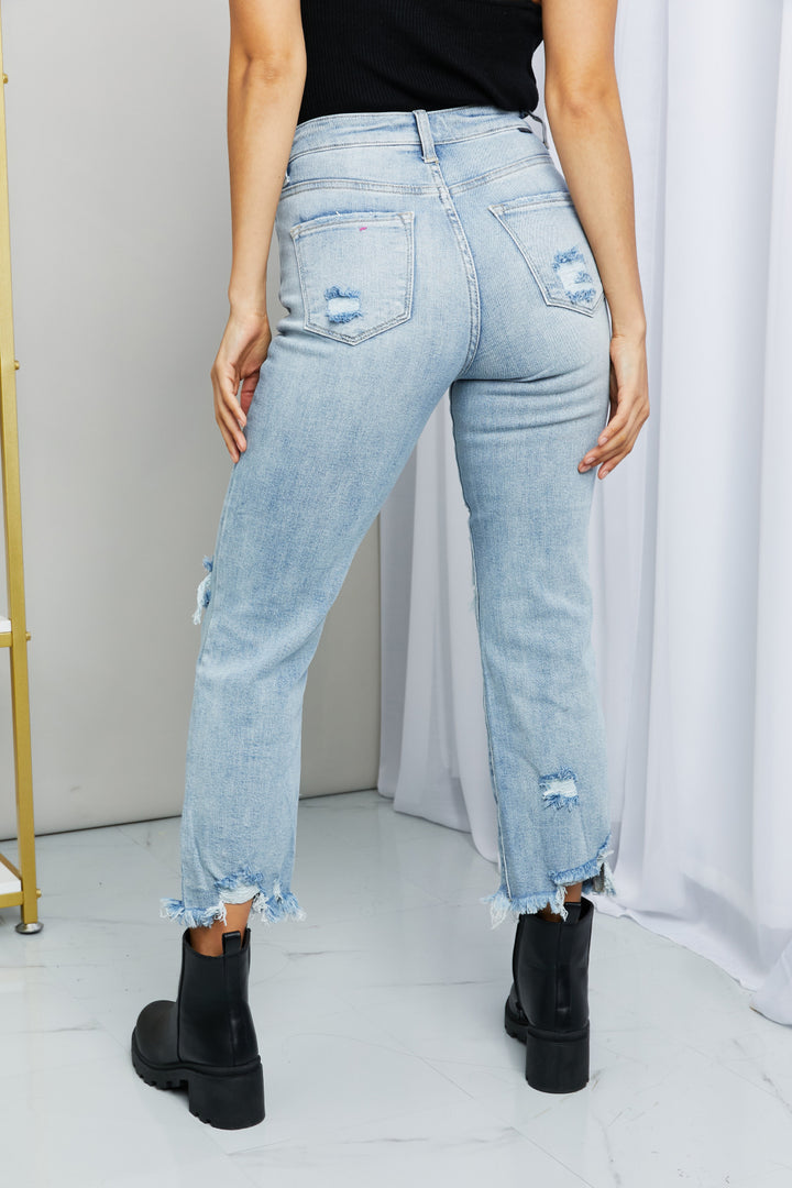 Distressed Fringe Hem Cropped Jeans