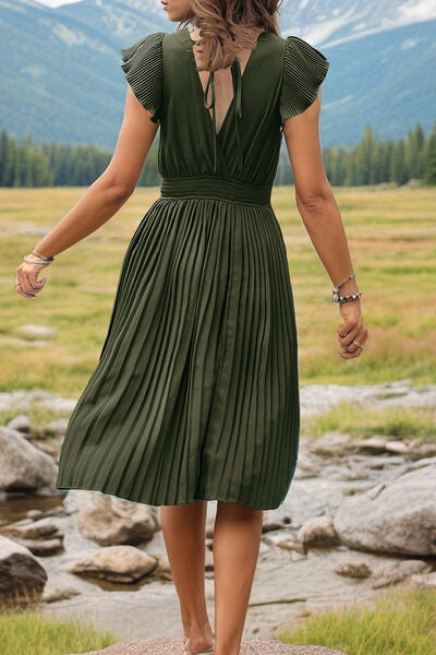 PRE-ORDER: Tied Smocked Waist Flutter Sleeve Dress