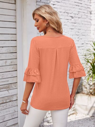 PRE-ORDER: Ruffled Suqare Neck Half Sleeve Blouse