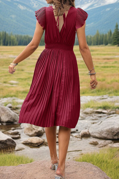 PRE-ORDER: Tied Smocked Waist Flutter Sleeve Dress