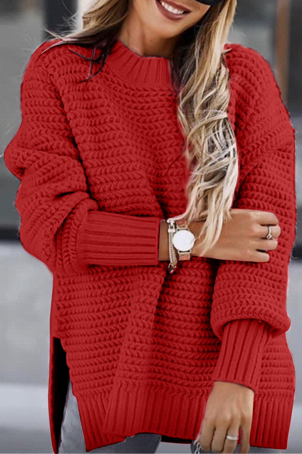 PRE-ORDER: Round Neck Slit Sweater