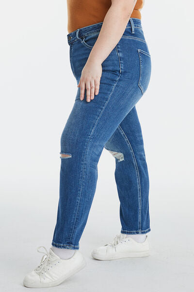 PRE-ORDER: BAYEAS Full Size High Waist Distressed Washed Cropped Mom Jeans