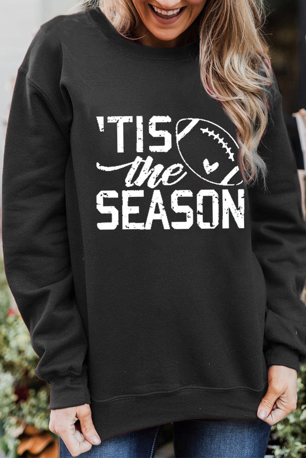 Tis The Season Football Graphic Round Neck Sweatshirt