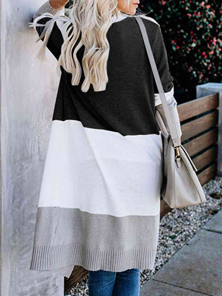 PRE-ORDER: Color Block Open Front Longline Cardigan