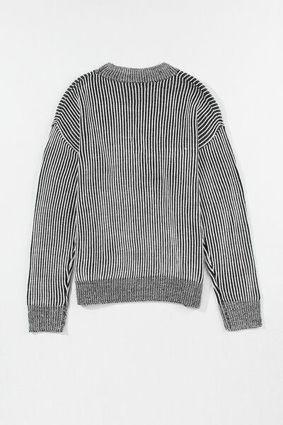 Pre-Order: Striped Mock Neck Dropped Shoulder Sweater