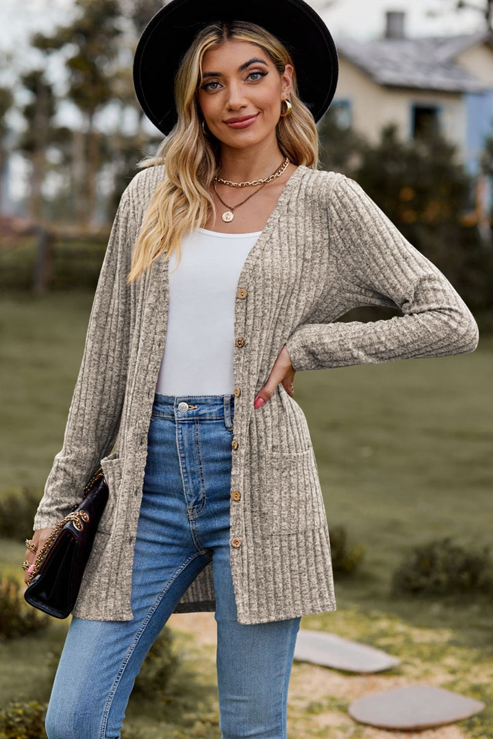 PRE-ORDER: Ribbed Button-UP Cardigan with Pockets