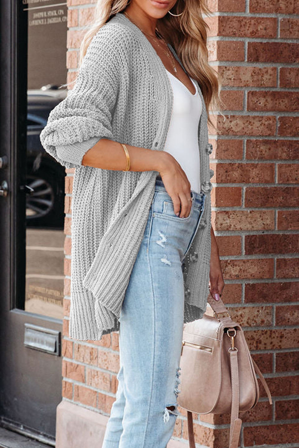 PRE-ORDER: Button-Up V-Neck Long Sleeve Cardigan