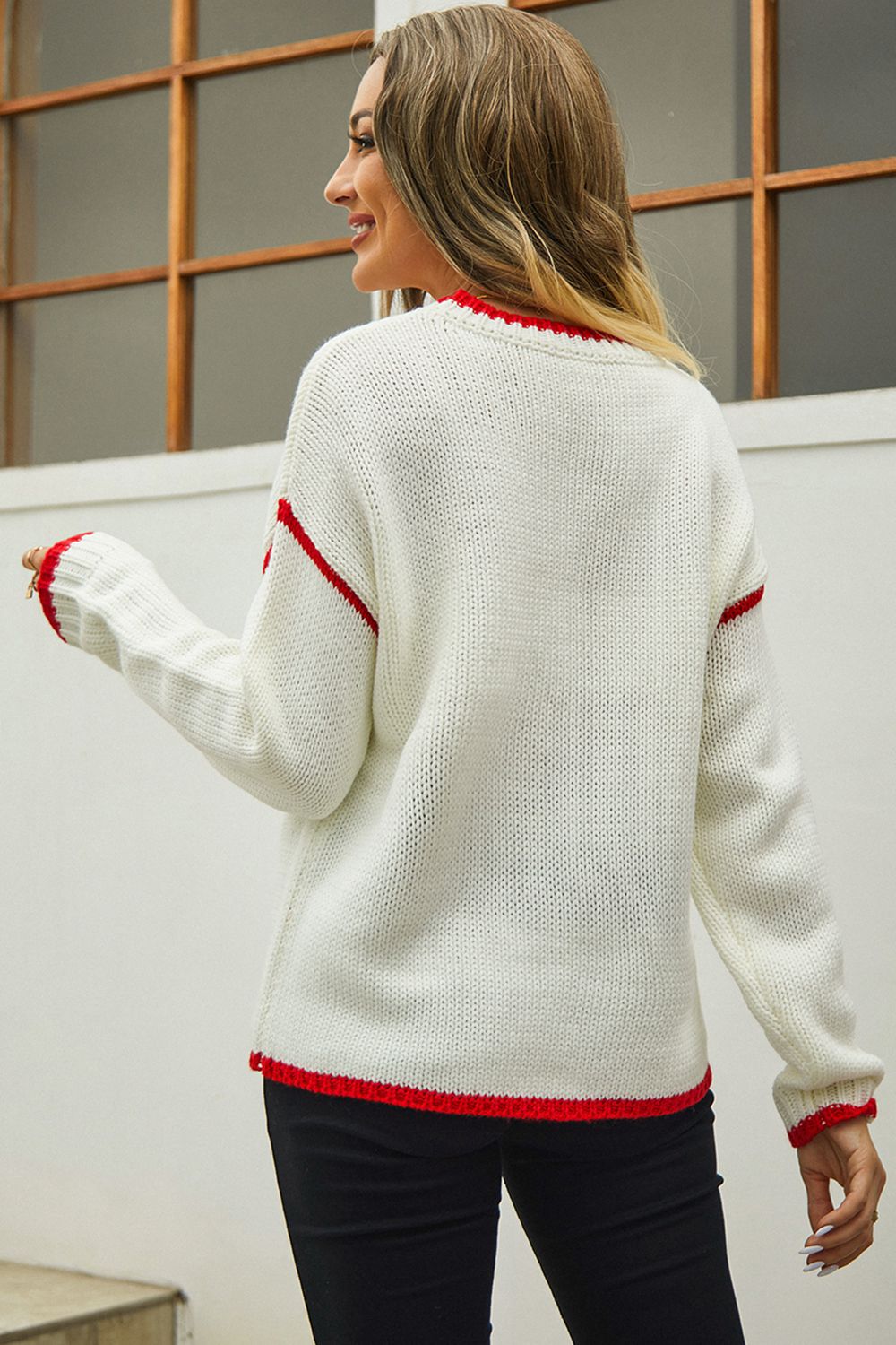 PRE-ORDER: Round Neck Long Sleeve Waffle-Knit Sweater