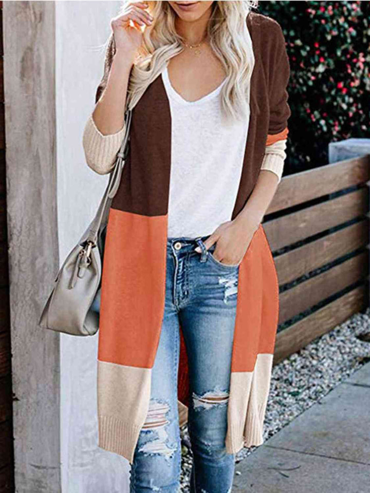 PRE-ORDER: Color Block Open Front Longline Cardigan