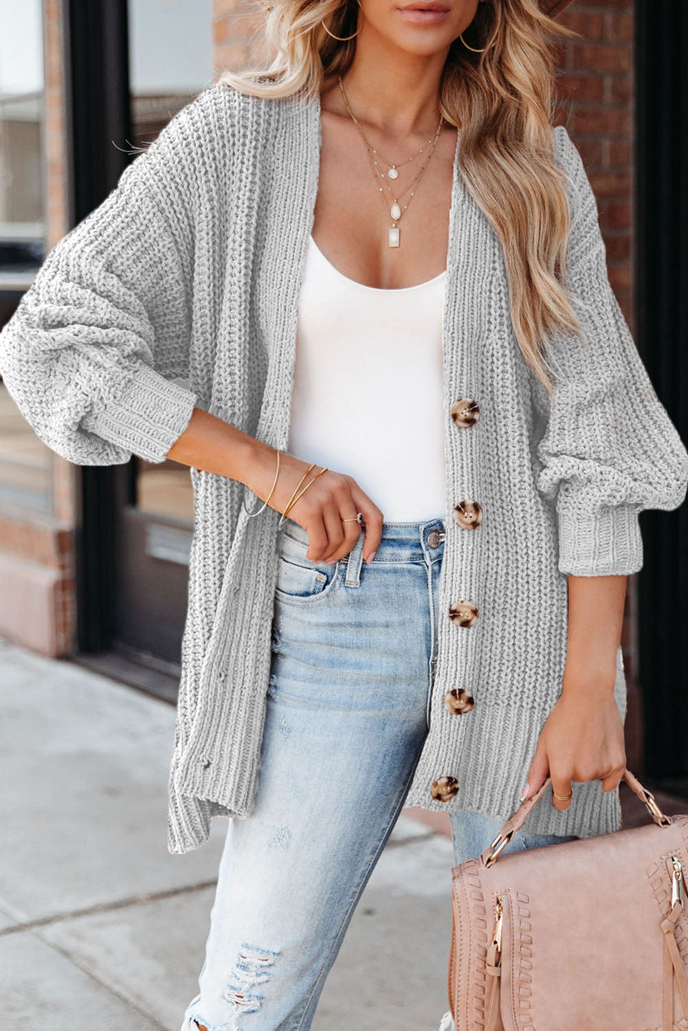 PRE-ORDER: Button-Up V-Neck Long Sleeve Cardigan