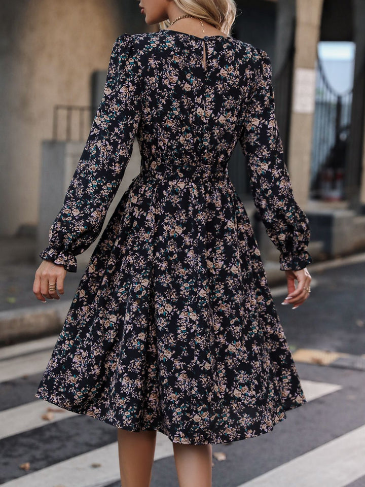 PRE-ORDER: Printed Tie Belt Balloon Sleeve Dress