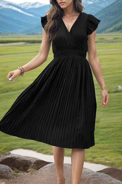 PRE-ORDER: Tied Smocked Waist Flutter Sleeve Dress